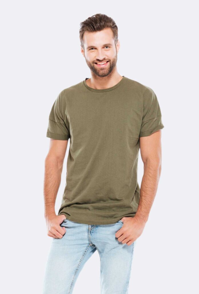 Olive Solid Color Cotton Round Neck T-shirt for Men