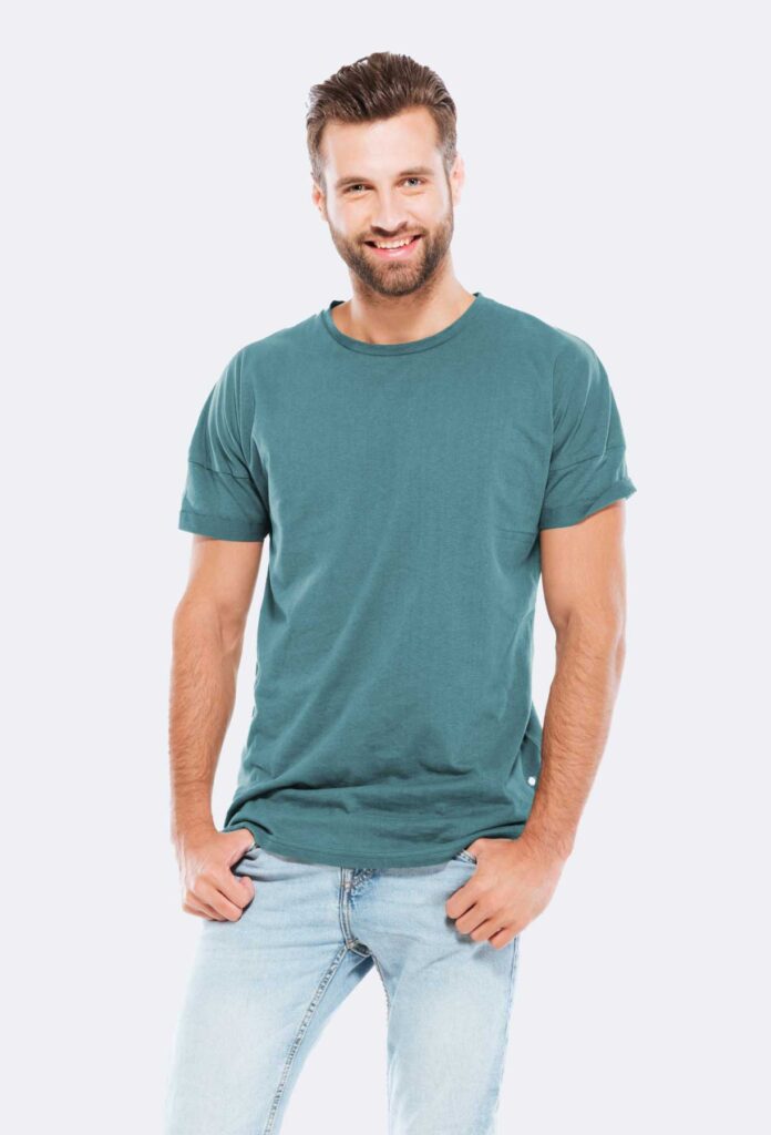 Olive Solid Color Cotton Round Neck T-shirt for Men - Image 4