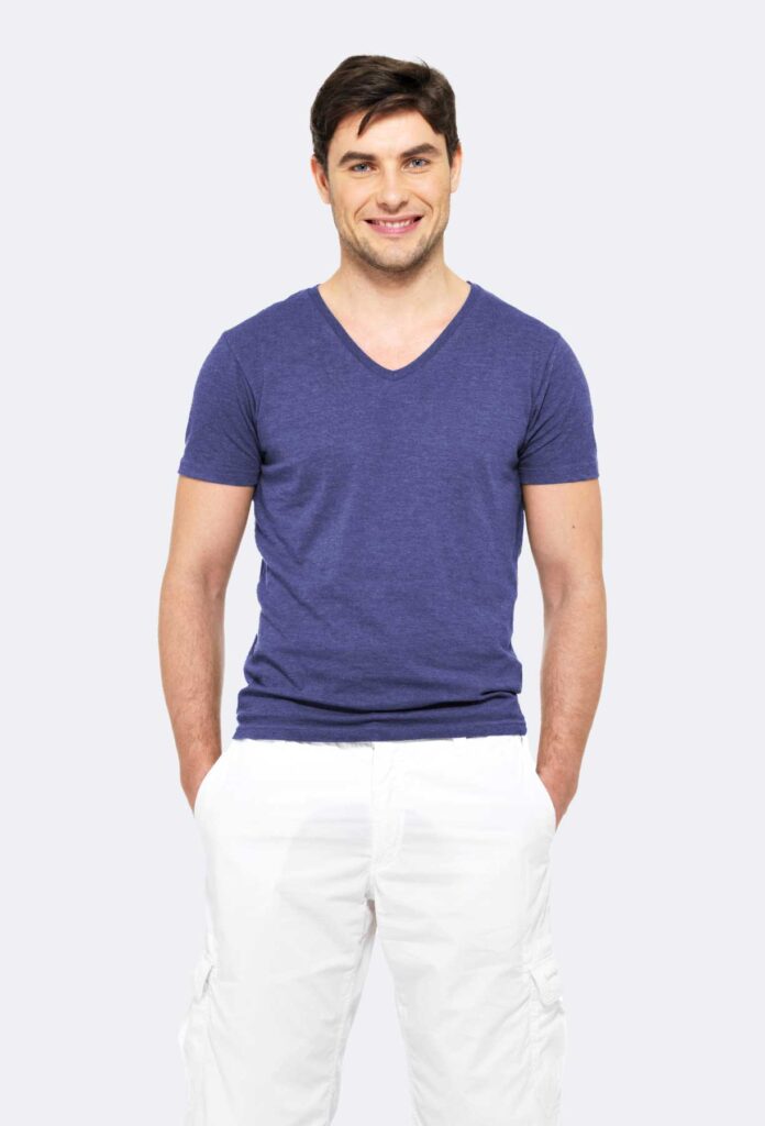 V Neck Short Sleeve Combed Cotton Men's T-shirt - Image 2