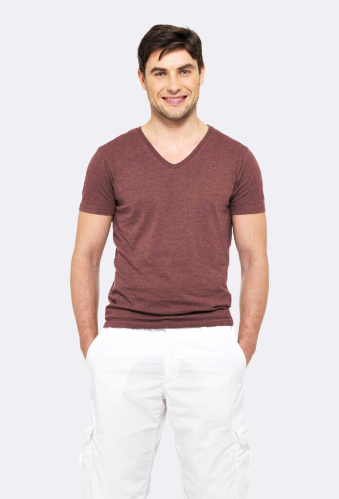 V Neck Short Sleeve Combed Cotton Men's T-shirt - Image 4