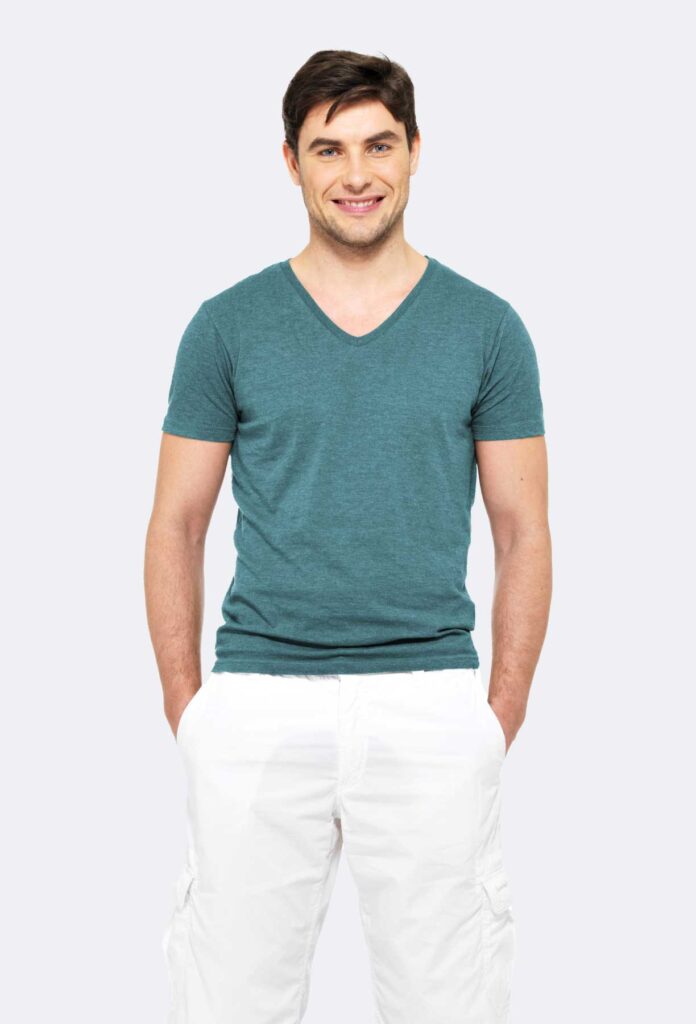 V Neck Short Sleeve Combed Cotton Men's T-shirt - Image 3